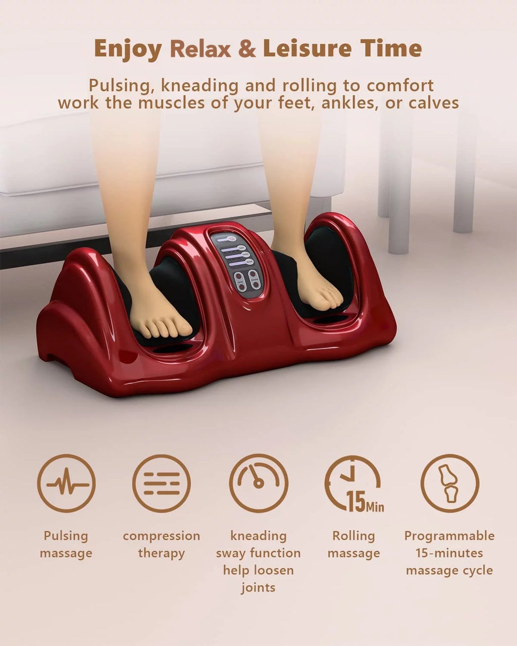 Foot Massager with Kneading and Rolling, 3 Modes and Remote E12131