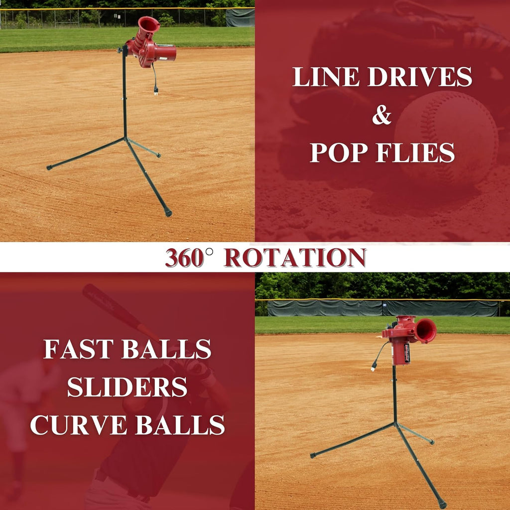 Baseball Pitching Machine for Lite Balls, 40-80 MPH, Lightweight Training C116