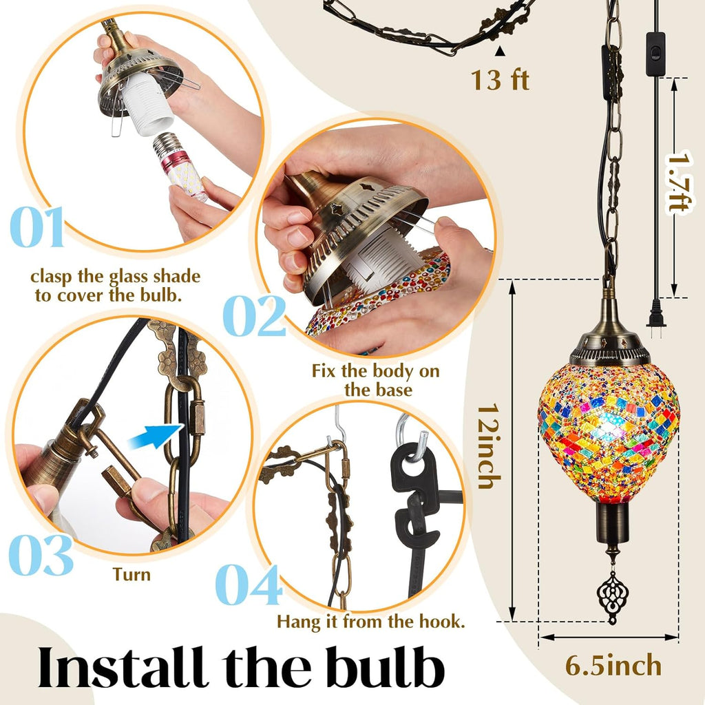 Turkish Moroccan Pendant Hanging Light with 15 Feet Cord P947321