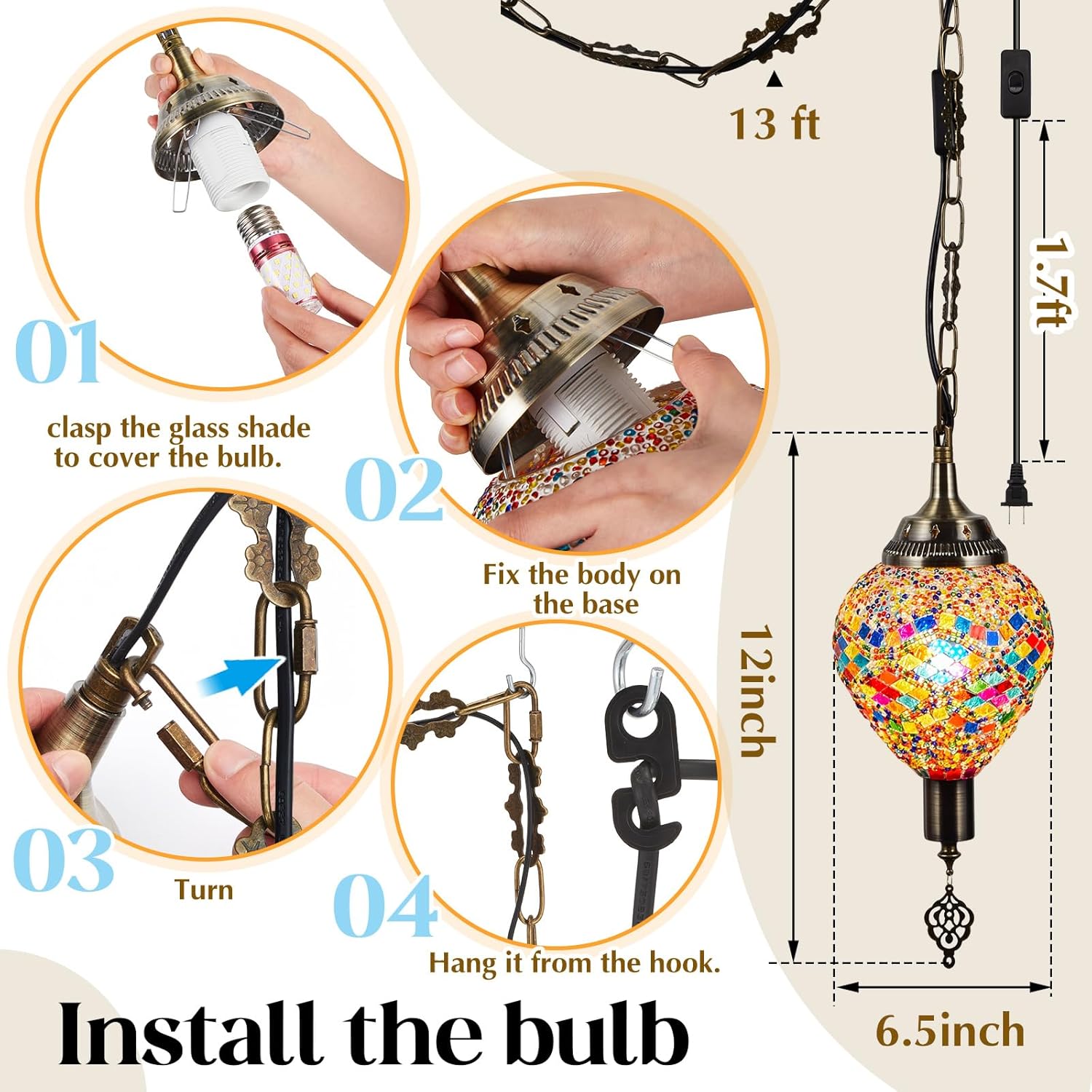 Turkish Moroccan Pendant Hanging Light with 15 Feet Cord P947321