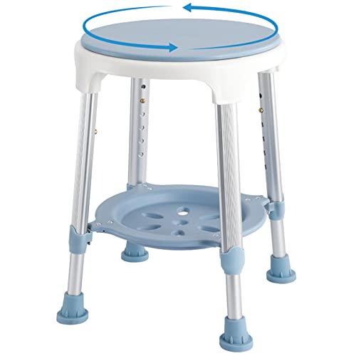 Shower Stool for Inside Shower Swivel Shower Chairs for Seniors Adjustable Round Shower Seat Bath Seat Tool-Free Assembly 5 Adjustable Heights from 19''-21'' Load 350LB