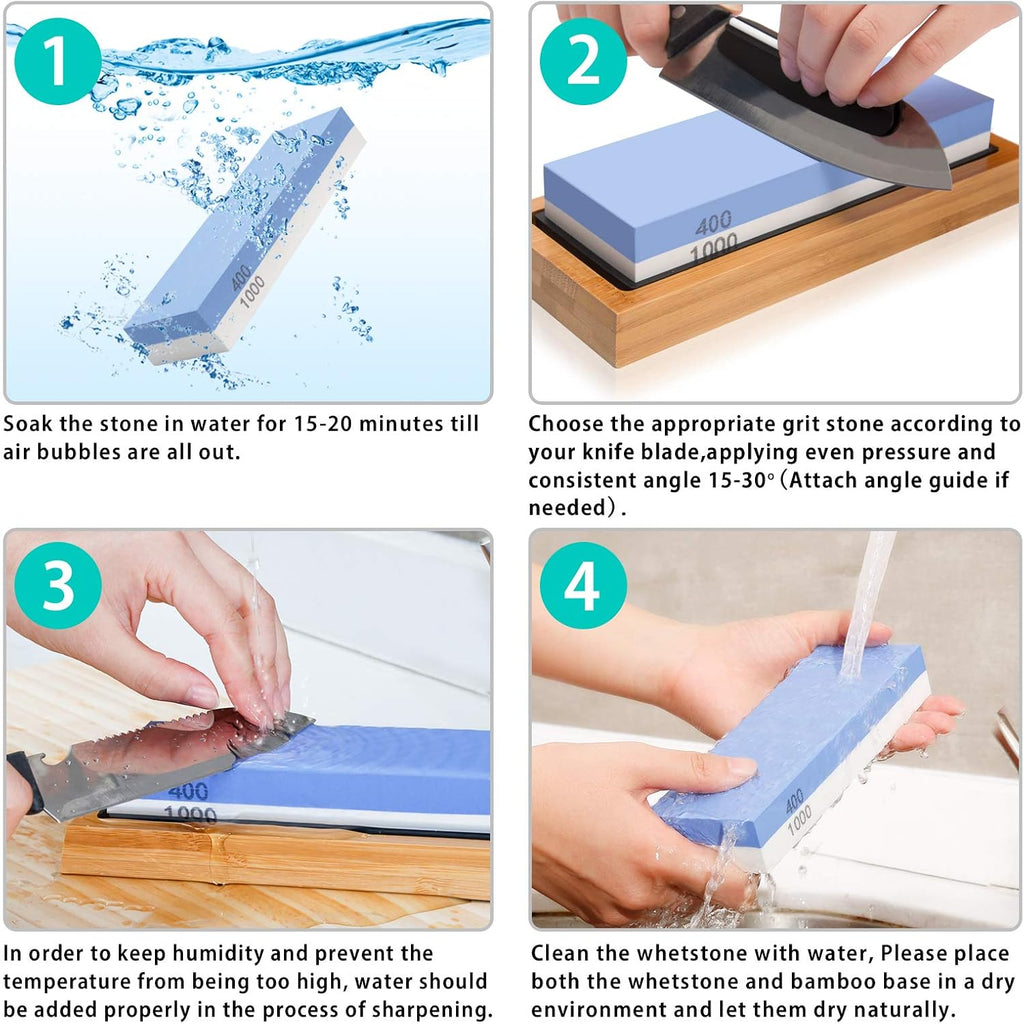 Sharpening Stone Set 4 Side Grit 400/1000 3000/8000 with Bamboo Base A536836