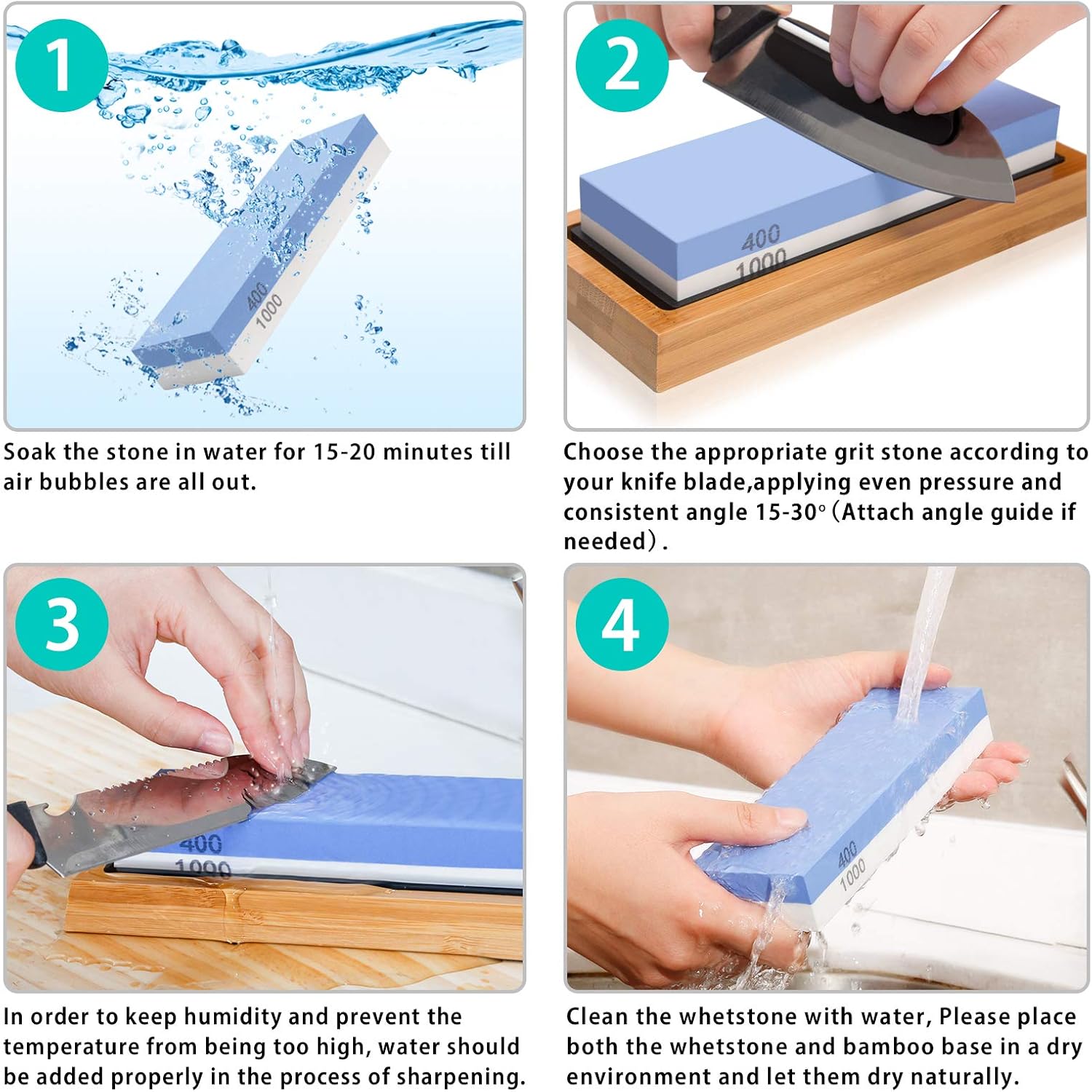 Sharpening Stone Set 4 Side Grit 400/1000 3000/8000 with Bamboo Base A536836