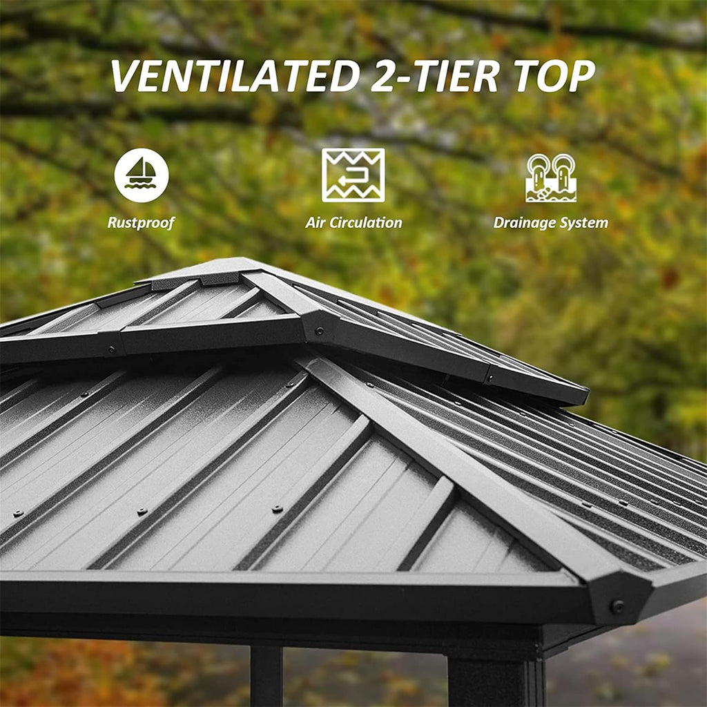 Outdoor Aluminum Hardtop Grill Gazebo with Shelves and Double Roof Y613