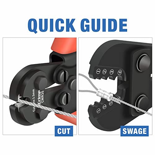 Wire Rope Crimping Tool for Aluminum Copper Sleeves and Ferrules with Built-in Cable Cutter H619602