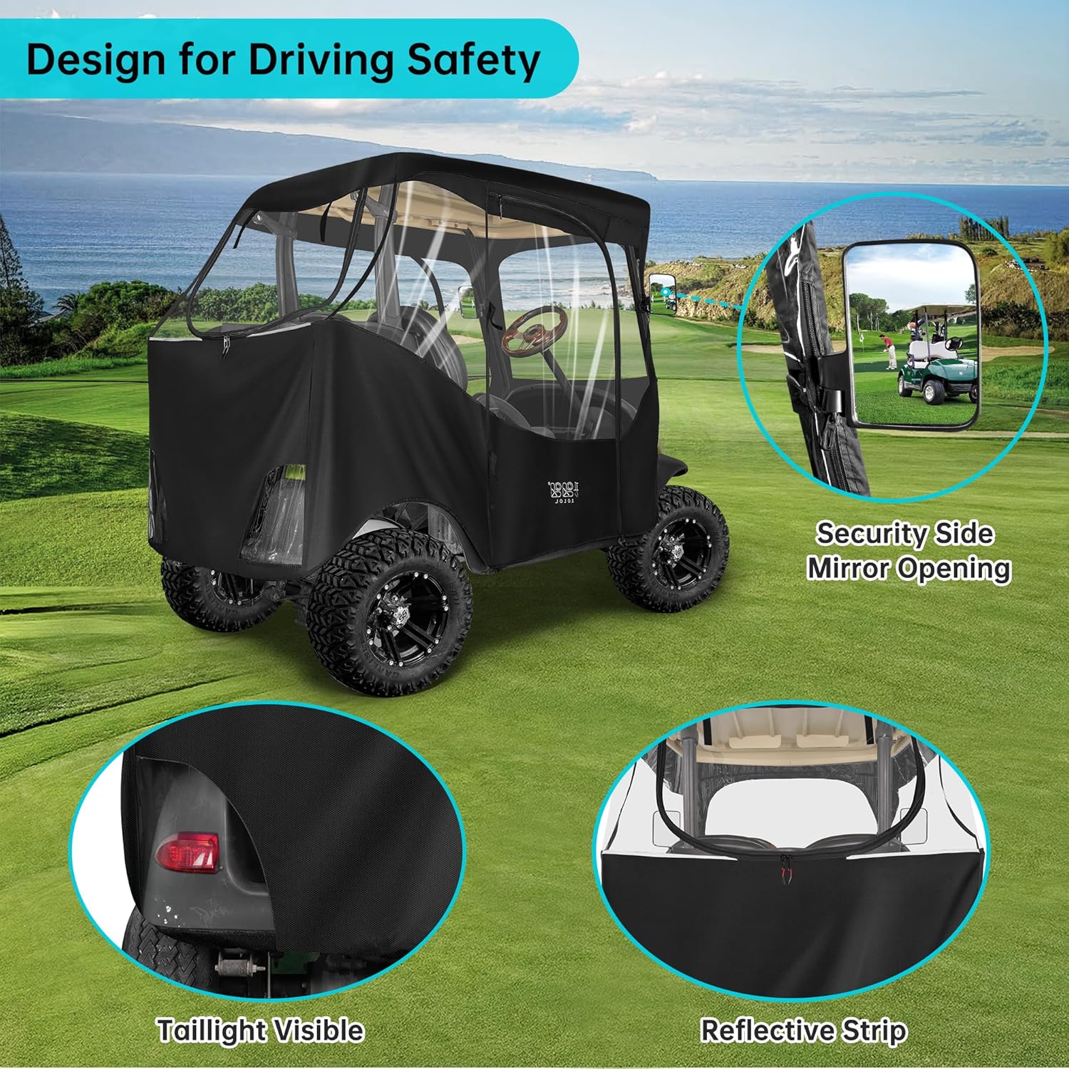 2 Passenger Golf Cart Enclosure Cover, All Weather Waterproof, 4-Sided Clear Window, Roll-up Zipper Door Y2904