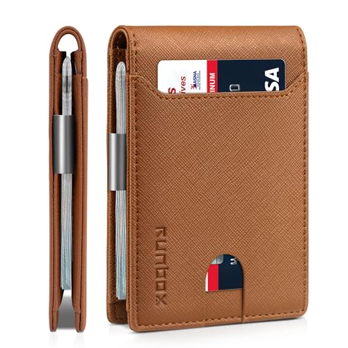 RUNBOX Slim Wallets for Men - Leather Money Clip Mens Wallet - RFID Blocking Front Pocket Bifold Wallet - Minimalist Credit Card Holder with Gift Box