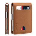 RUNBOX Slim Wallets for Men - Leather Money Clip Mens Wallet - RFID Blocking Front Pocket Bifold Wallet - Minimalist Credit Card Holder with Gift Box