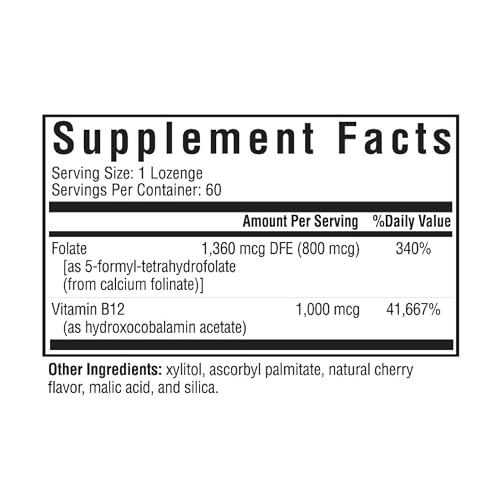 Hydroxo B12 with Folinic Acid Supplement - Non-Methylated Folate - 60 Lozenges U186392