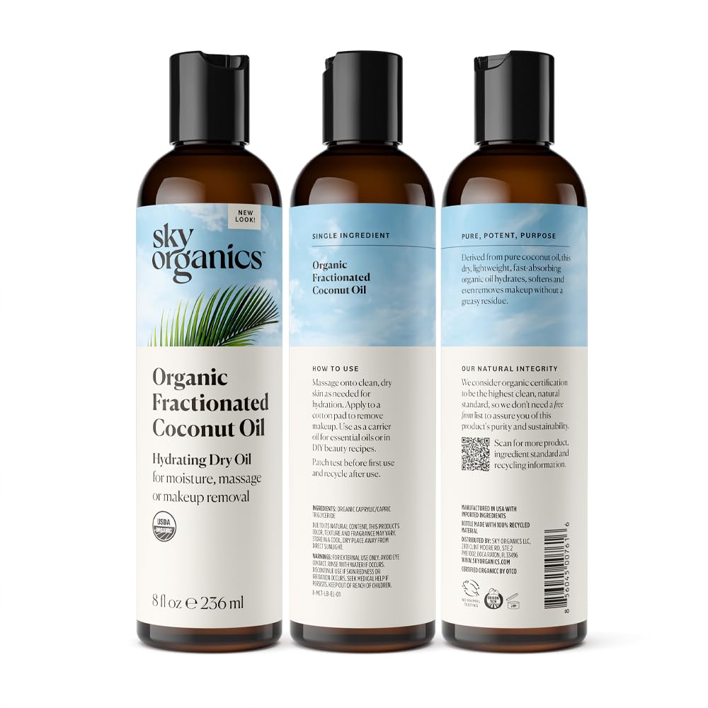 Fractionated Coconut Oil, Hydrating Dry Oil for Face and Body, 8 fl. Oz G7222
