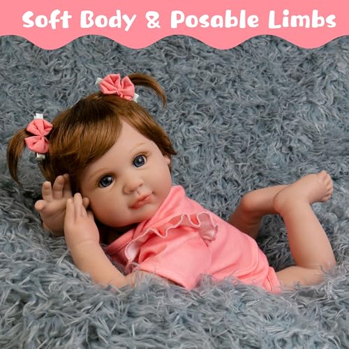 Reborn Baby Doll, Realistic Newborn Girl, 22 Inch Weighted Doll with Feeding Toy Accessories O148