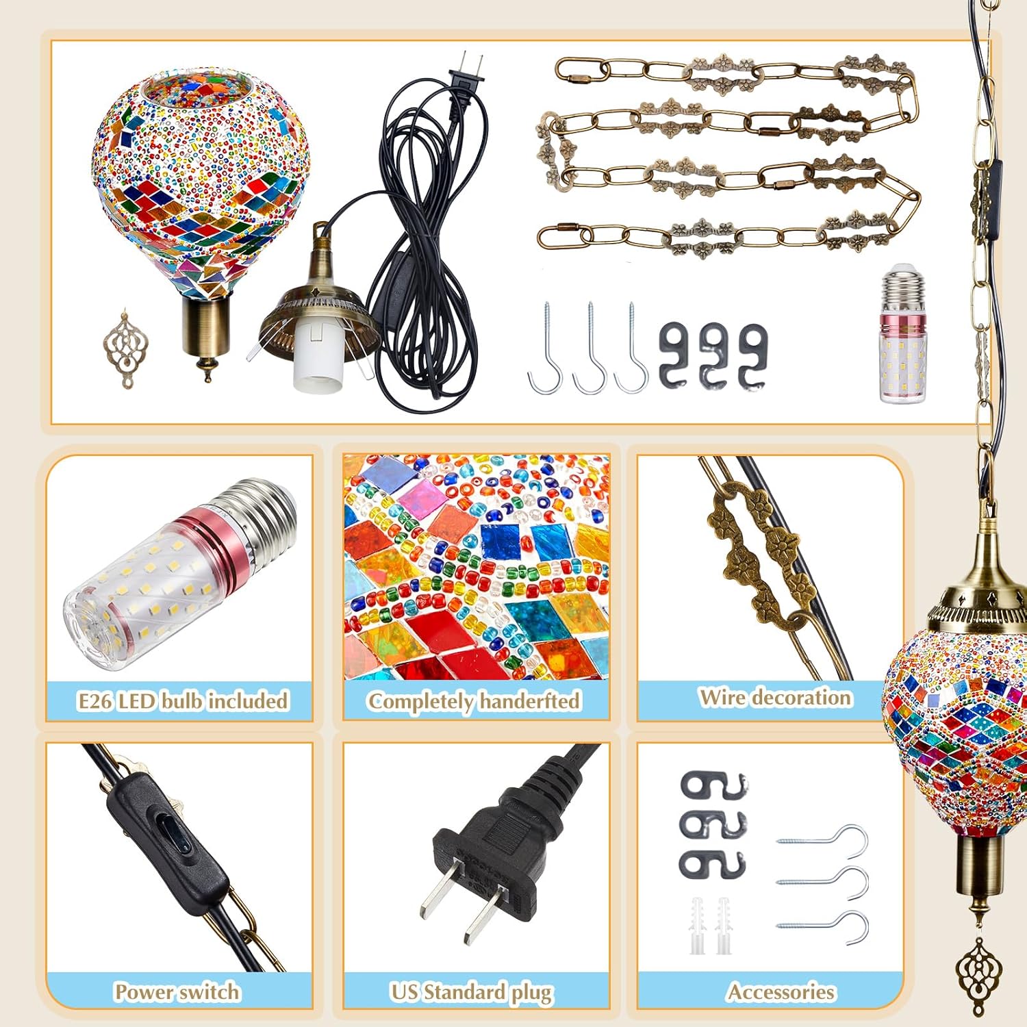 Turkish Moroccan Pendant Hanging Light with 15 Feet Cord P947321