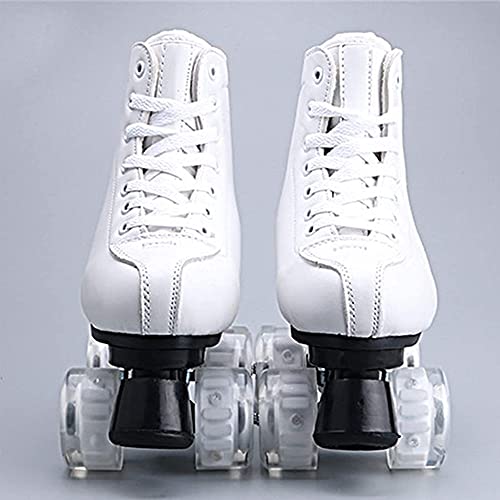 White Roller Skates Double Row 4 Wheels PU Leather Indoor Outdoor R969