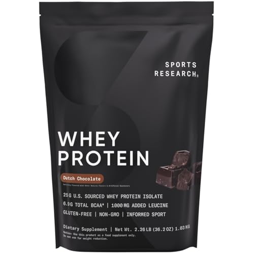 Sports Research Whey Protein Isolate - Sports Nutrition Protein Powder 25g per serving - 2.1lb Bag Whey Protein - Vanilla Flavor - Bulk Protein Powder, 26 Servings