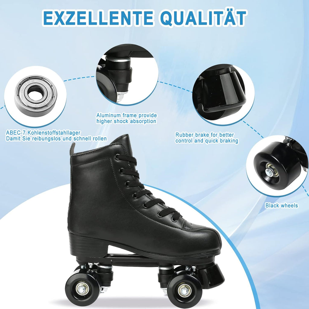 PU Leather Roller Skates for Women, Adjustable Four-Wheel D8699