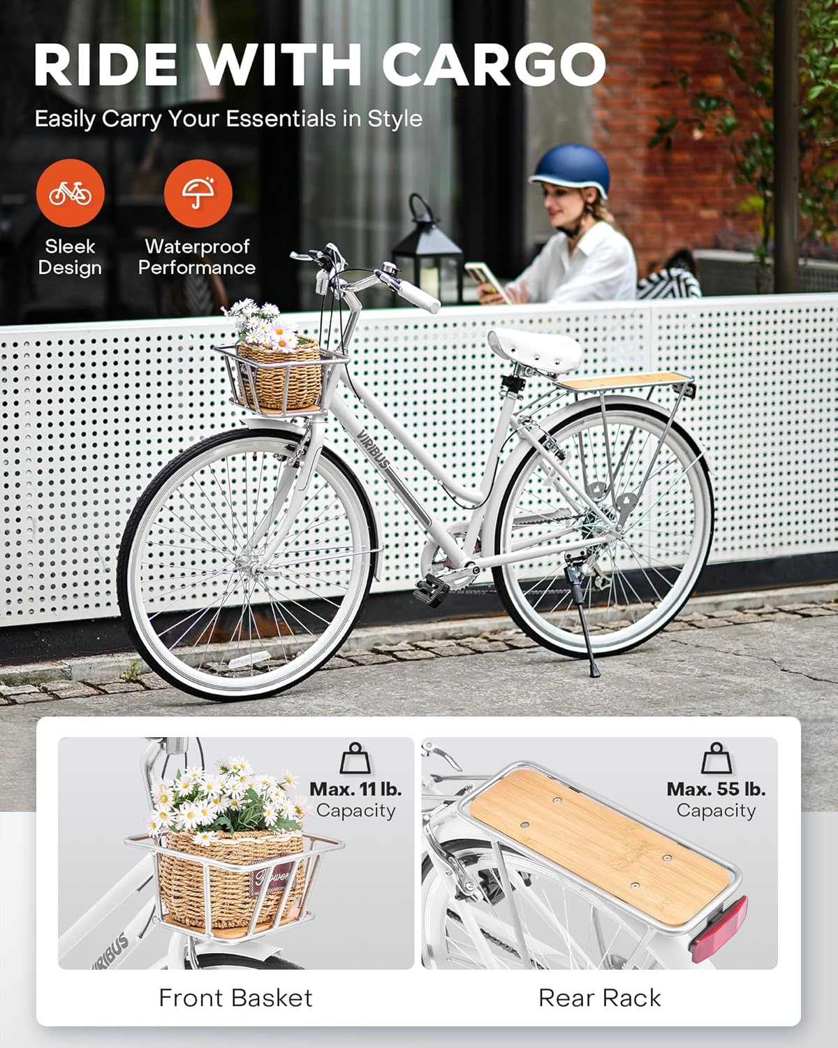 Hybrid Bike, 700C Step Through, 7 Speed, Lightweight with Basket & Rack U9025