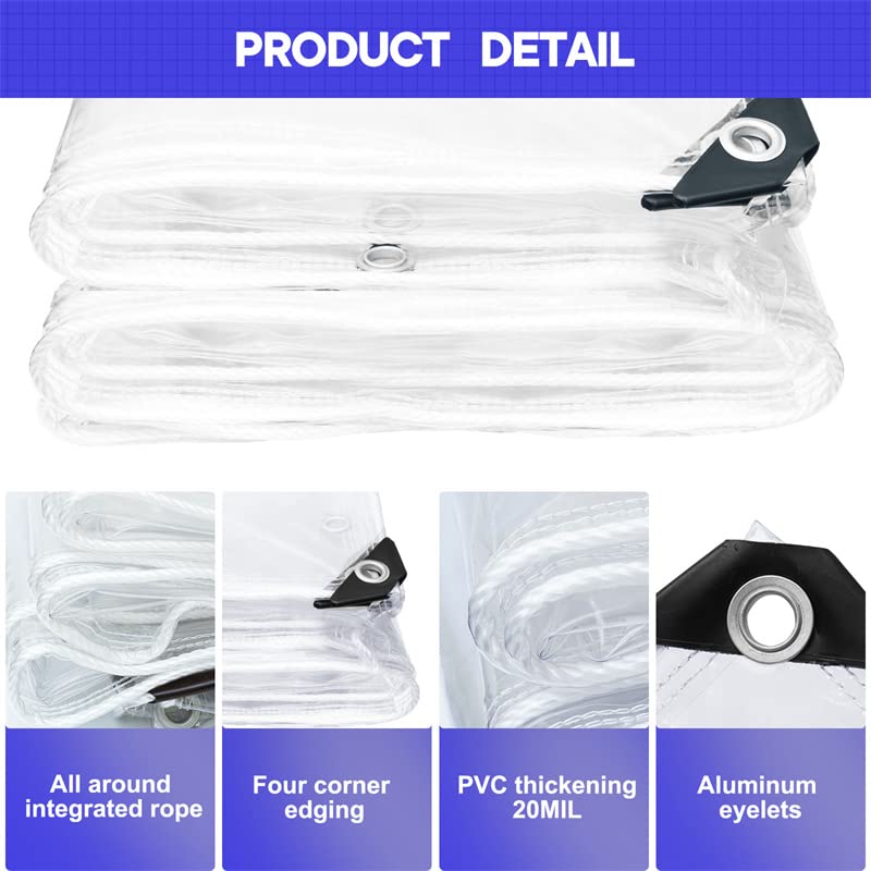 Clear Vinyl Tarp 8x8 FT Waterproof Heavy Duty with Metal Grommets K651