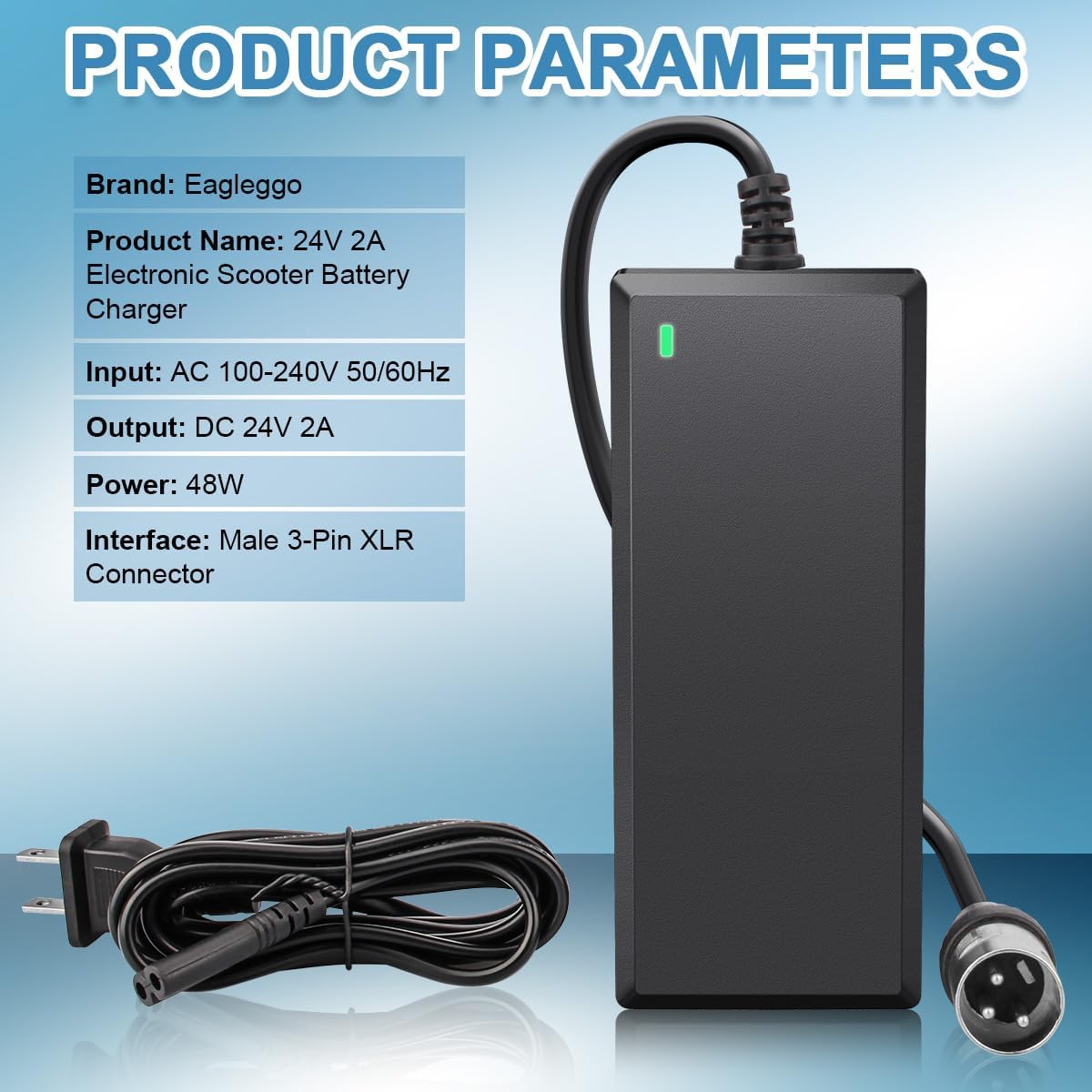 XLR Electric Scooter Battery Charger 24V 2A C8845
