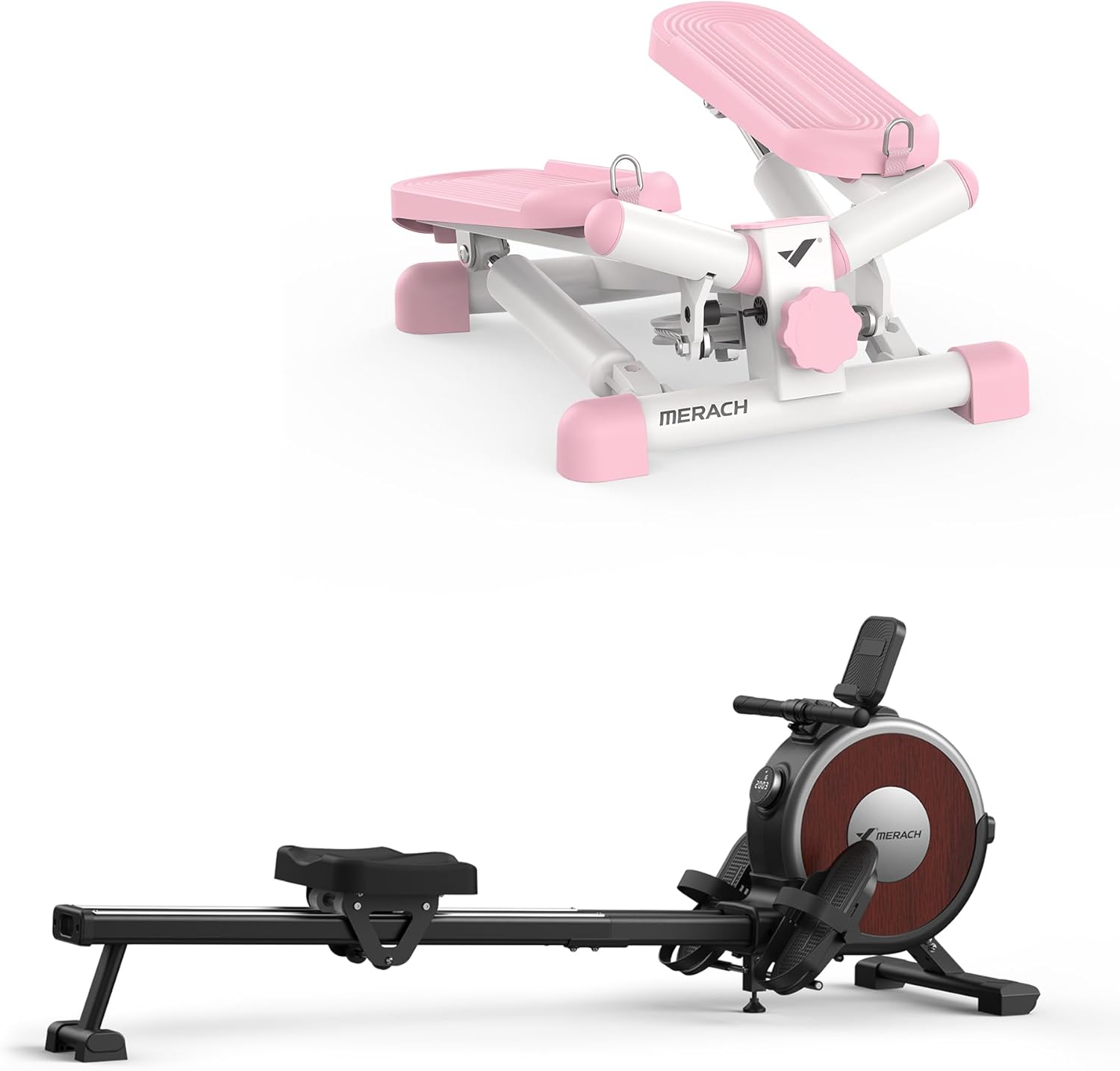 MERACH Mini Stepper for Exercise, Twist Stair Stepper 330LBS Capacity, Stepper Exercise Equipment with Resistance Bands for Full Body Workout, Magnetic Rowing Machine with Exclusive App