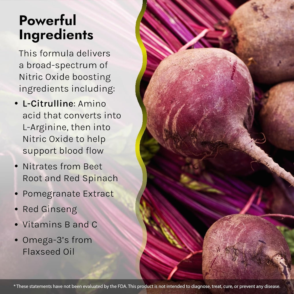 Nitric Oxide Supplement with L-Citrulline, Beet Root & Red Spinach, 60 Soft-Gels P73434