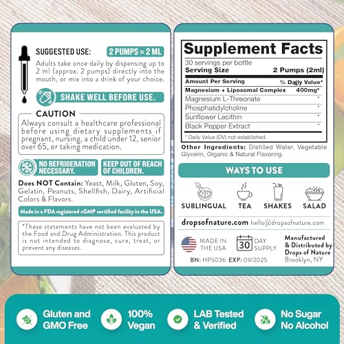 Liposomal Magnesium L-Threonate Liquid Supplement, Vegan, 2 oz V595