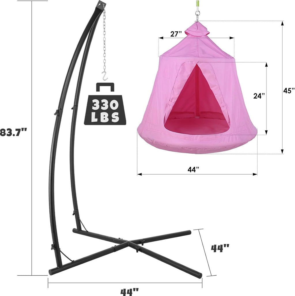 Hammock Chair Set with Steel Stand, Swing Tent, LED Lights, 330 lbs P1247