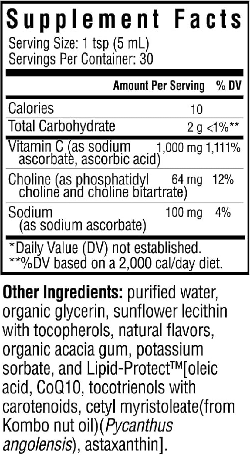 Liposomal Vitamin C Liquid Supplement with Antioxidant Support, Natural Lemon, 5 Oz C9638