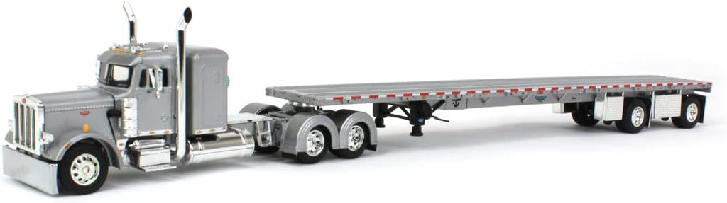 DCP 1/64 Silver Peterbilt 359 36" Flattop Sleeper w/ 53' Wilson Roadbrute Flatbed Trailer 60-1542