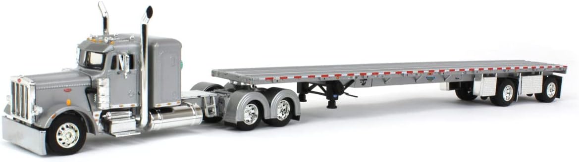 DCP 1/64 Silver Peterbilt 359 36" Flattop Sleeper w/ 53' Wilson Roadbrute Flatbed Trailer 60-1542
