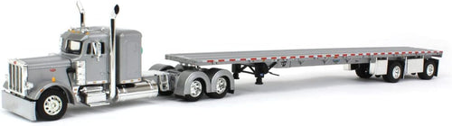 DCP 1/64 Silver Peterbilt 359 36" Flattop Sleeper w/ 53' Wilson Roadbrute Flatbed Trailer 60-1542