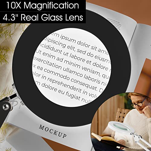 Magnifying Glass with Light and Stand, 10X LED Desk Lamp, 3 Color Modes, Dimmable N40401