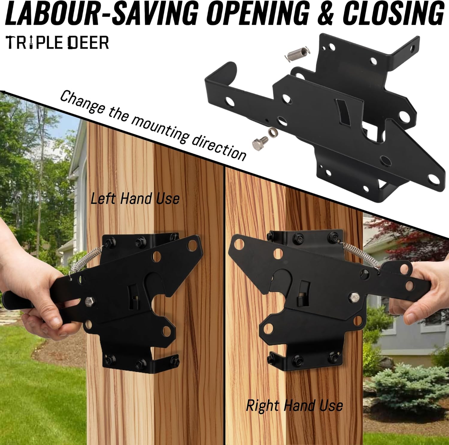 Heavy Duty Self-Closing Gate Latch for Wooden Fence, Outdoor Metal Hardware D427