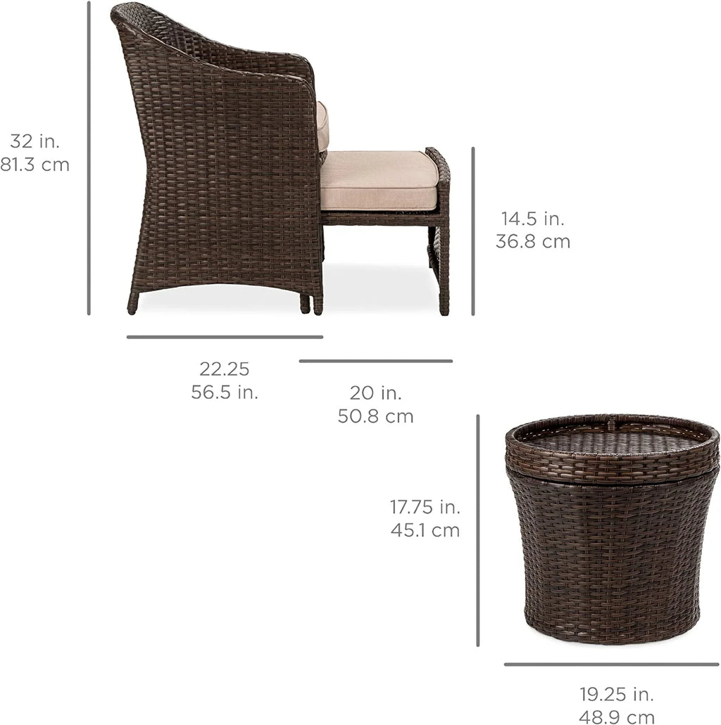 Outdoor Patio Furniture Set, 5-Piece Wicker Conversation Set with Storage Table E566