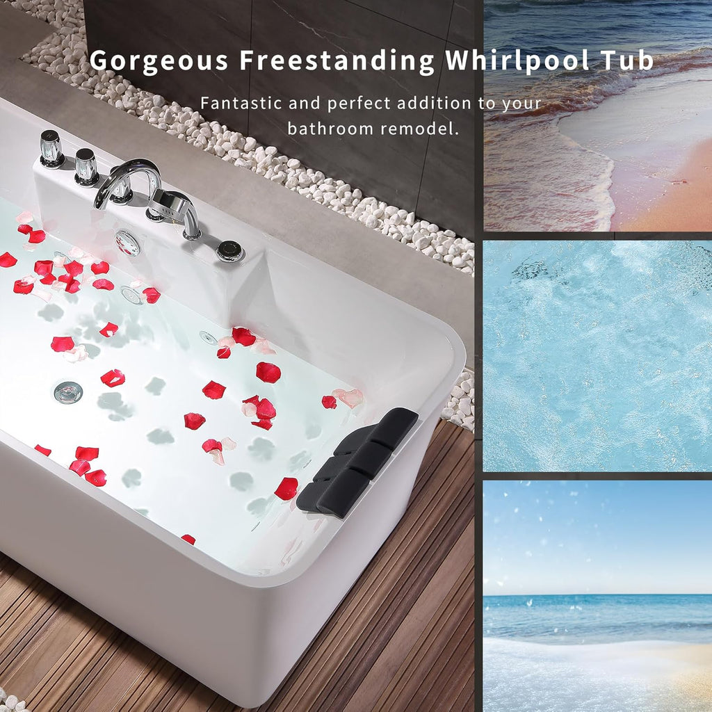 67 Inch Freestanding Whirlpool Bathtub with 8 Jets Acrylic Massage Soaking Tub N7329