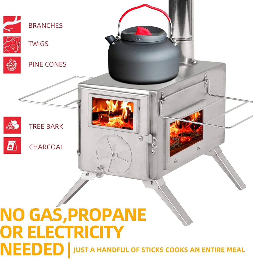 Portable Wood Burning Stove with Chimney Pipes for Camping, Heating and Cooking B81198