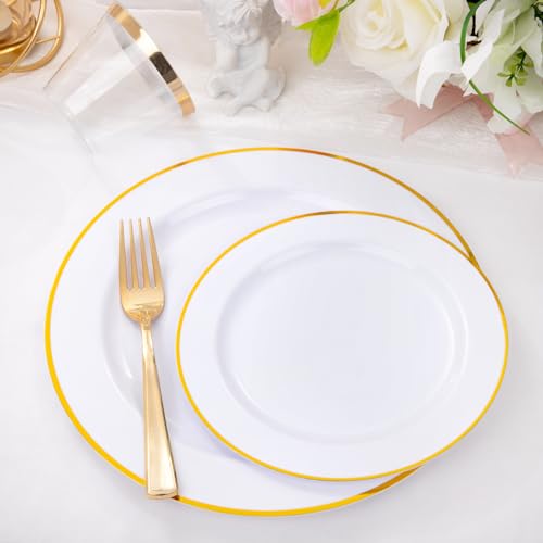 150 PCS Gold Plastic Plates Disposable Dinnerware Set with Cups for Party Wedding S565