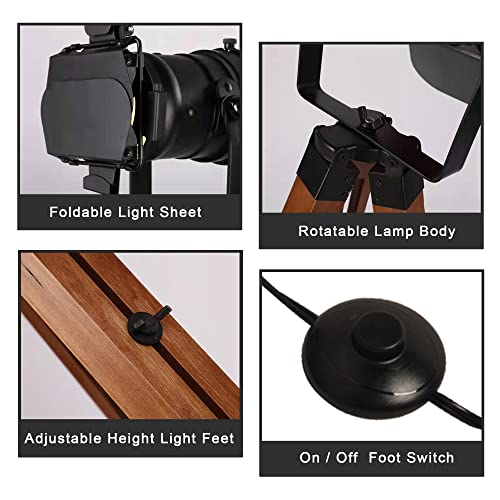 Industrial Tripod Floor Lamp for Living Room, Vintage Standing Reading Lamp with Metal Wood Leg A791