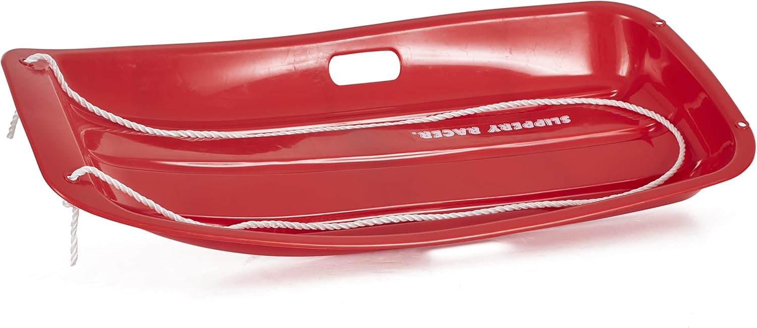 Toddler Plastic Snow Sled with Pull Rope and Handles, Red (2 Pack) N45026