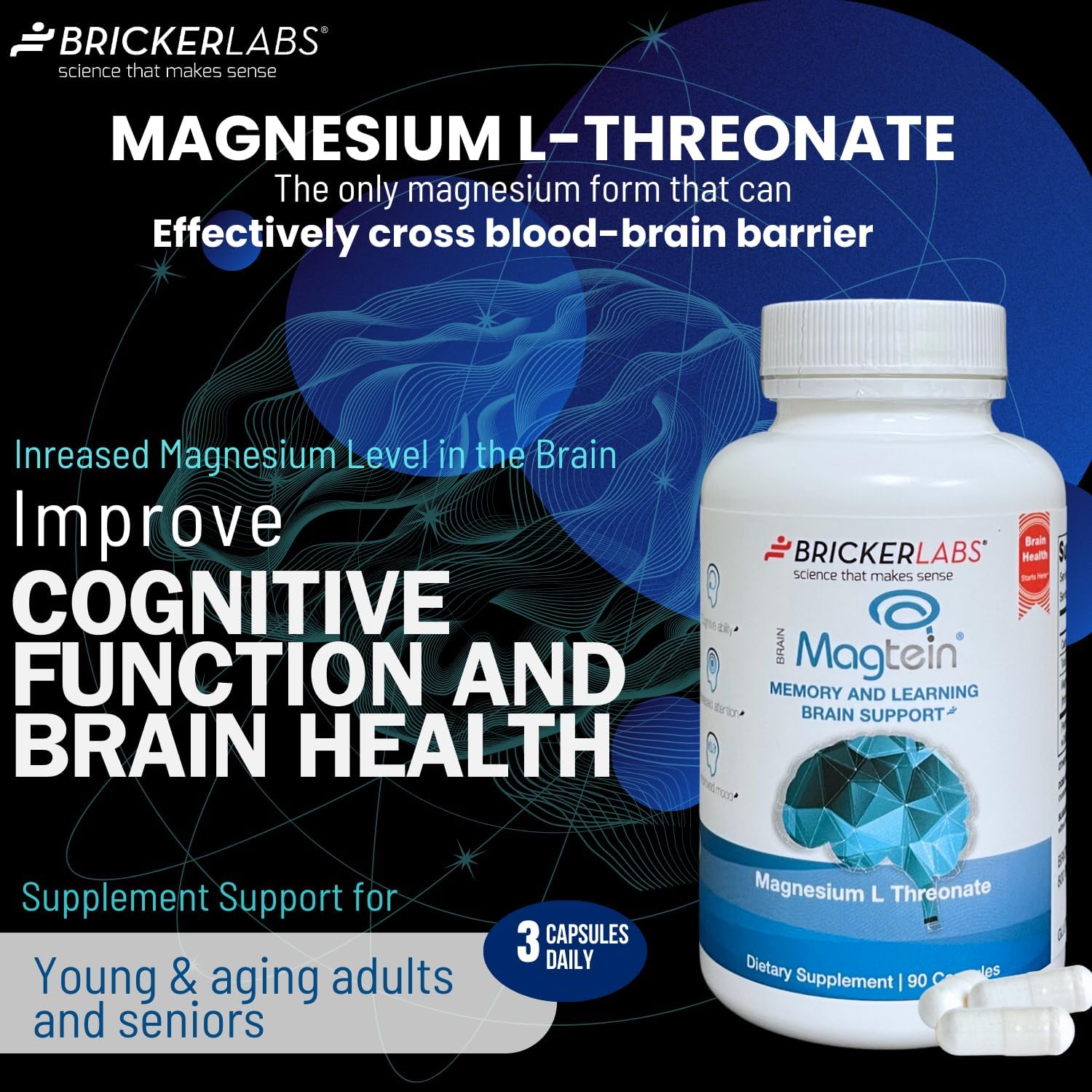 Magnesium L Threonate Supplement for Brain Health, 90 Capsules M243
