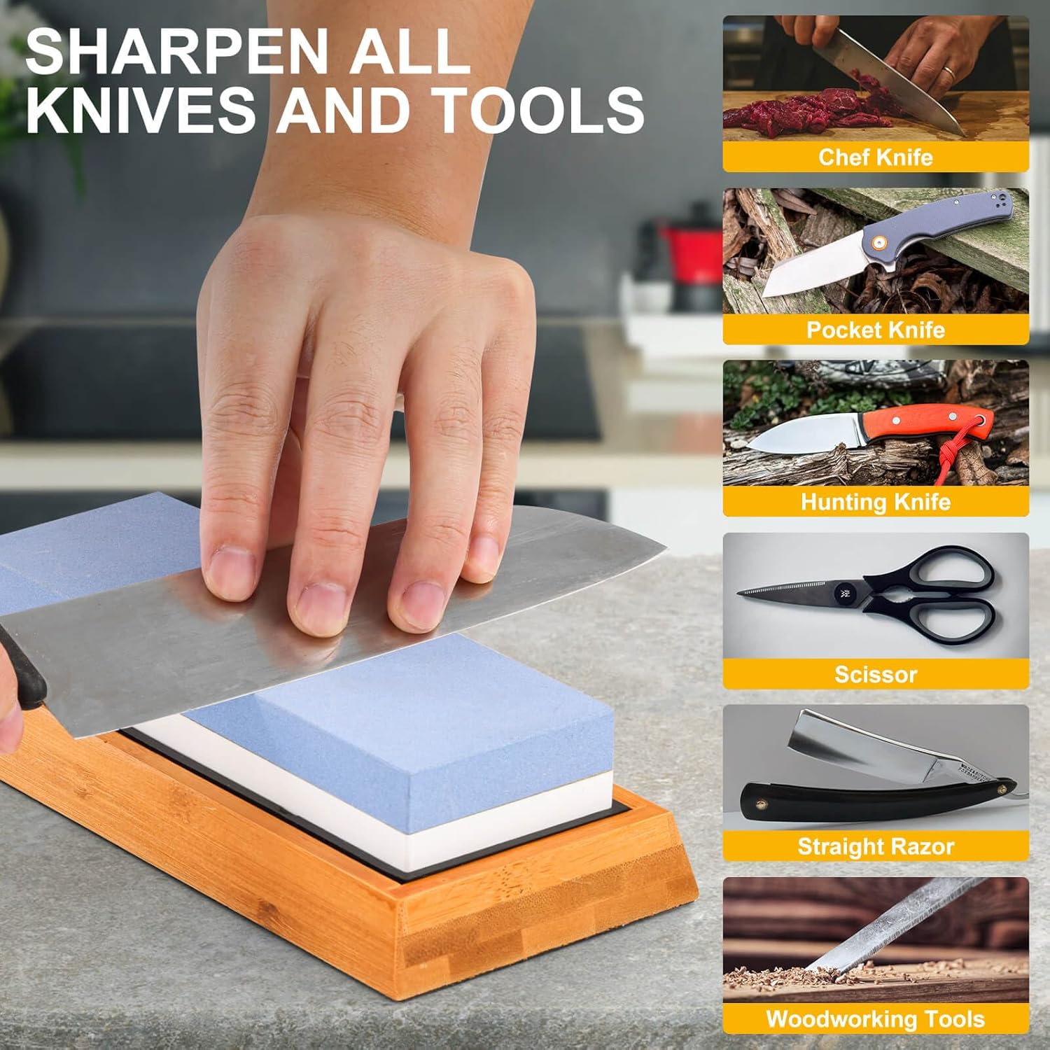 Knife Sharpening Stone 1000/6000 Grit Whetstone with Non-Slip Base N9115