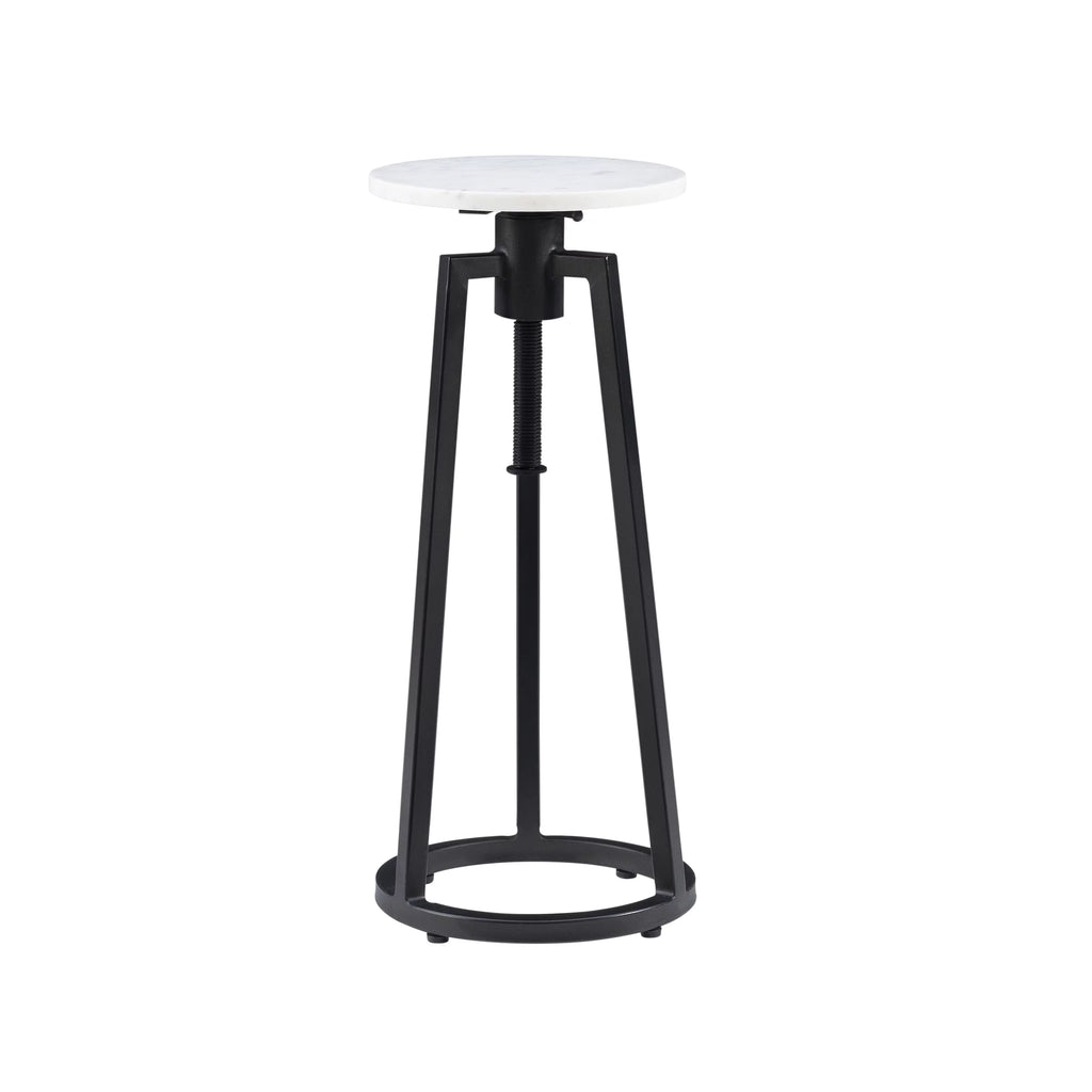 Round Adjustable Height Drink Table, 25-30" Tall, Black/White Marble P104