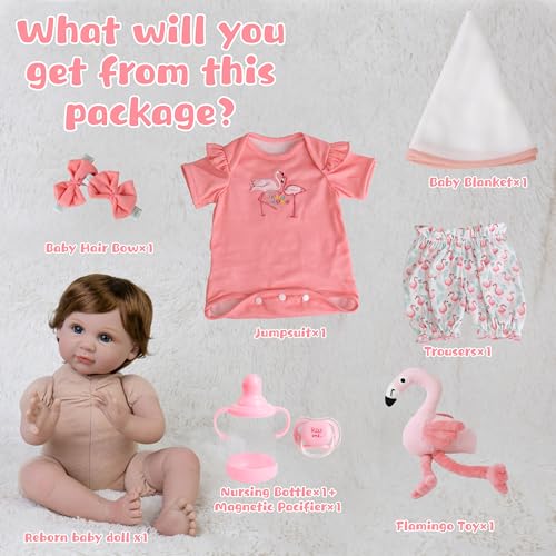 Reborn Baby Doll, Realistic Newborn Girl, 22 Inch Weighted Doll with Feeding Toy Accessories O148