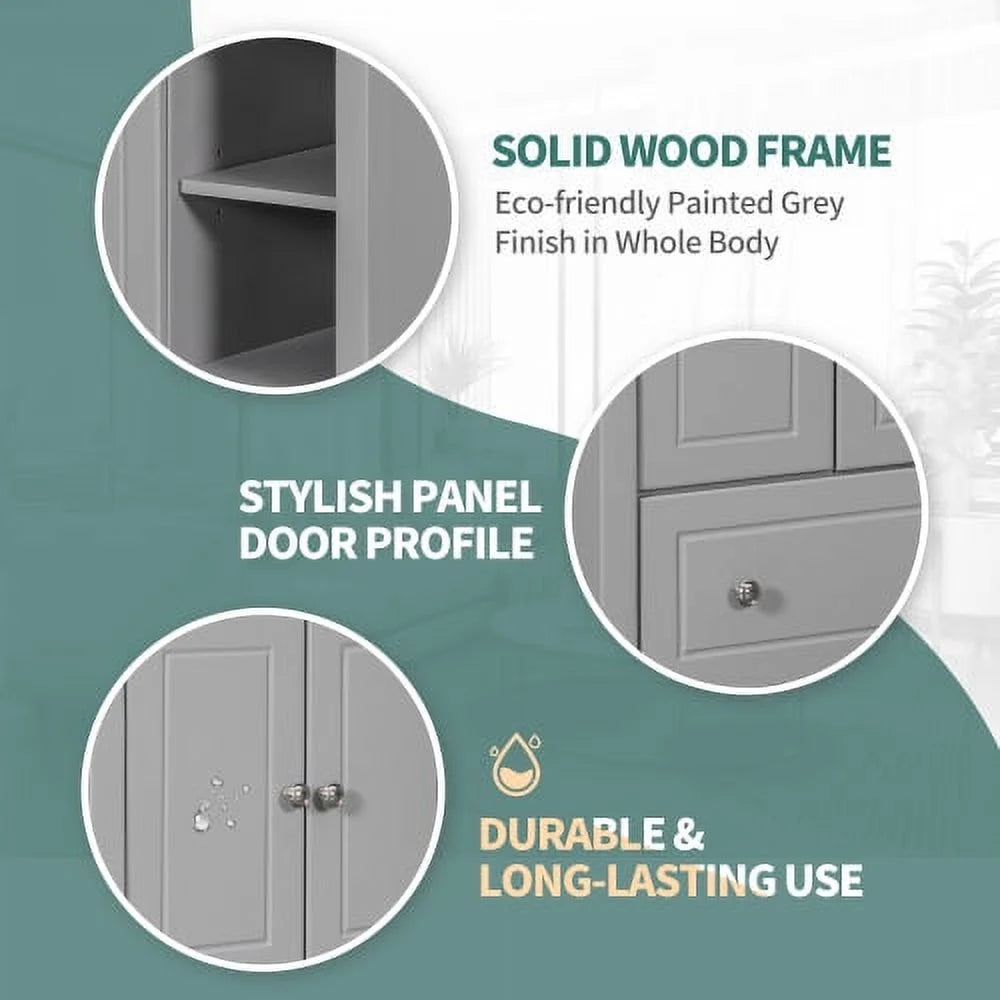 Bathroom Vanity with Sink and Storage Cabinet, Solid Wood Frame, Grey F108943