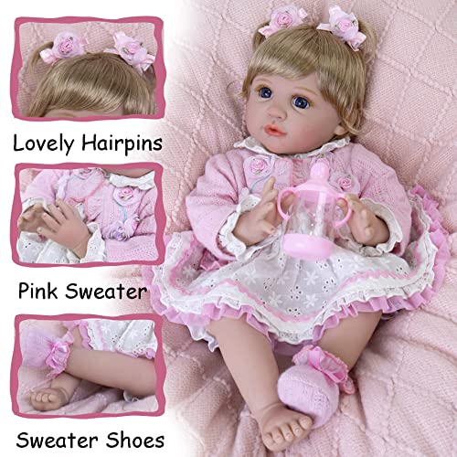 Lifelike Reborn Baby Doll 22 Inch Newborn Girl with Feeding Toy Accessories Gift Set U6351