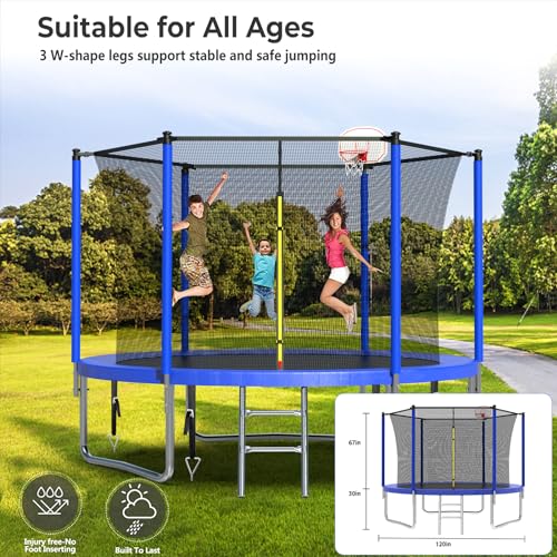 16FT Outdoor Trampoline with Enclosure and Basketball Hoop R414749