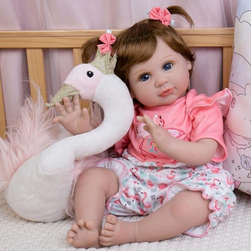 Reborn Baby Doll, Realistic Newborn Girl, 22 Inch Weighted Doll with Feeding Toy Accessories O148