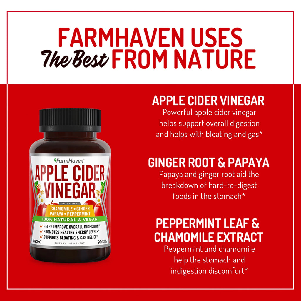 Apple Cider Vinegar Capsules with Ginger, Papaya and Chamomile, 90 Count B31224