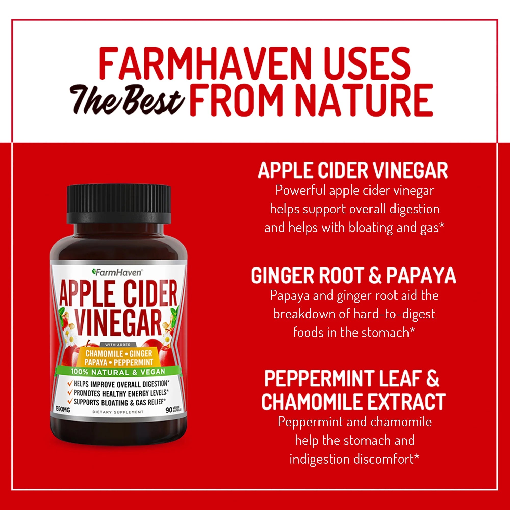 Apple Cider Vinegar Capsules with Ginger, Papaya and Chamomile, 90 Count B31224