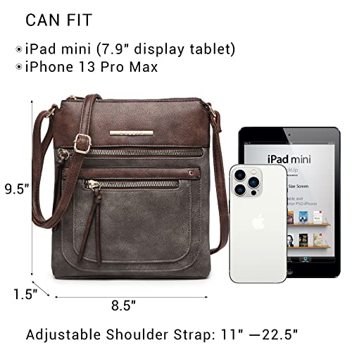 Vegan Leather Crossbody Purse with Multi Zipper Pockets B143