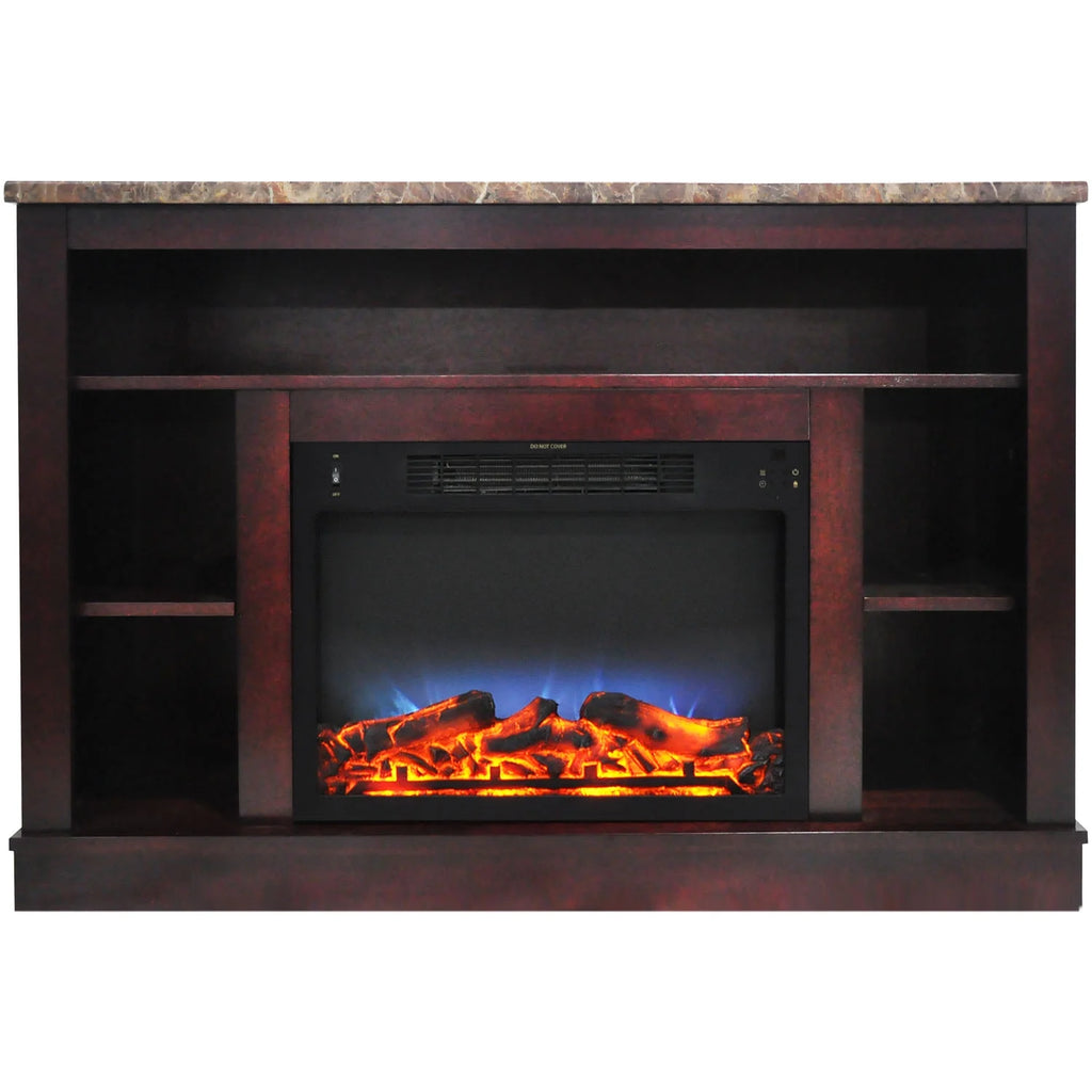 Freestanding Electric Fireplace with Log Insert and Remote, Mahogany Mantel W8113
